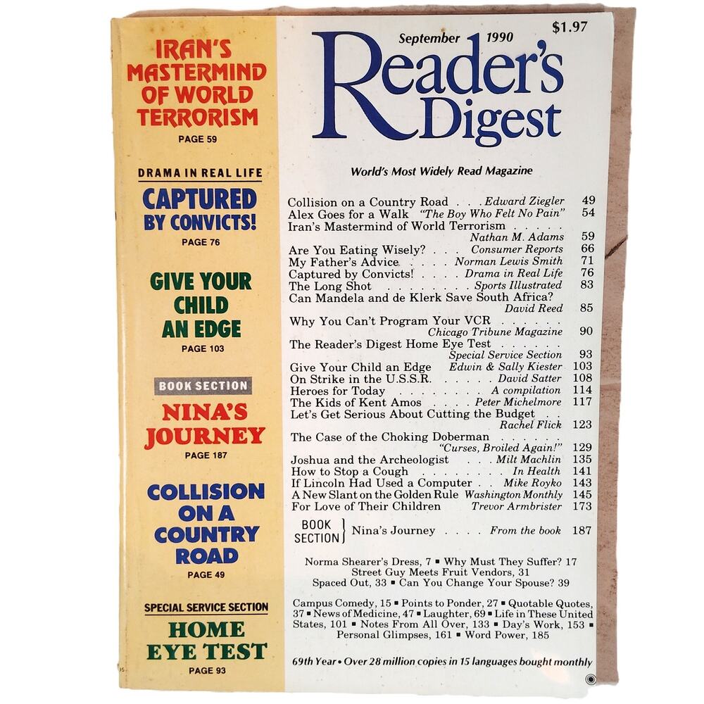 Vintage Reader's Digest September 1990 Magazine - Pan Am 103 Collectible